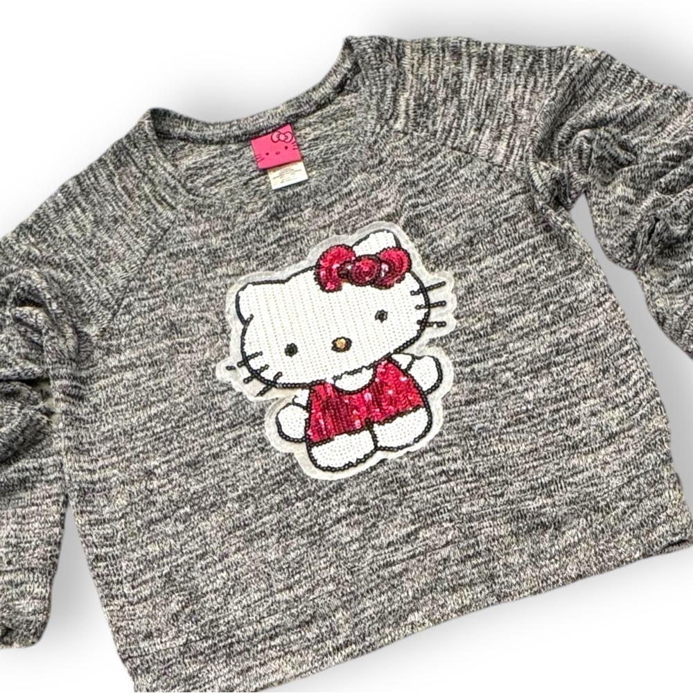 Hello Kitty Size Large Gray Pullover Sweater w/Large Sequined Hello Kitty Face